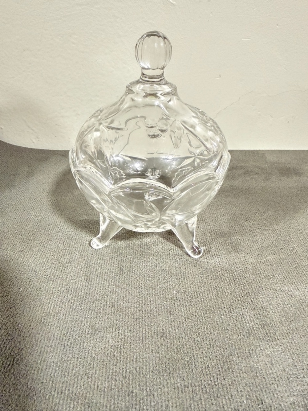 Clear Glass Candy Dish with Lid and Three Legs - Classic Decorative Serving Bowl
